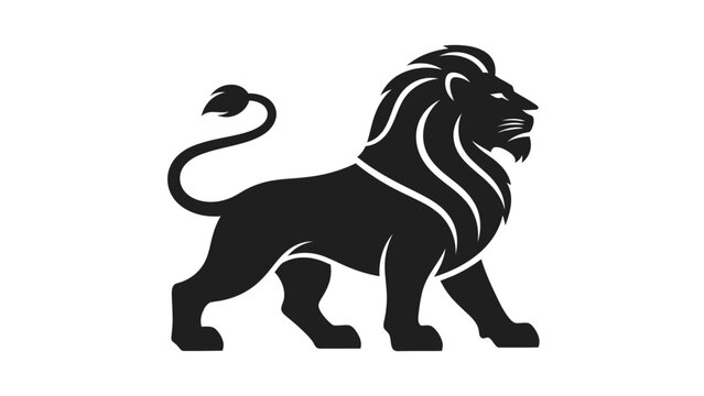 A black silhouette of a majestic lion standing proudly, facing right.