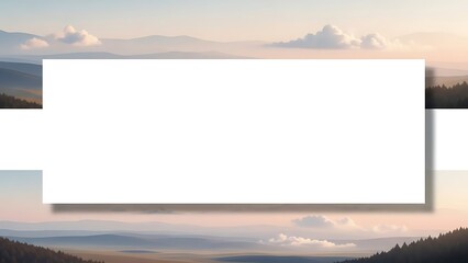 Sunset over mountains with white rectangles on landscape photo