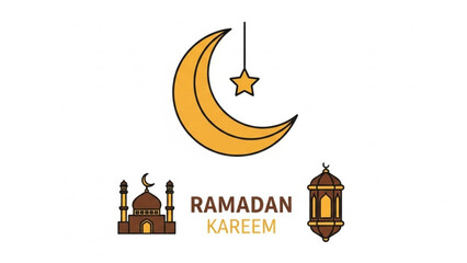 Ramadan Kareem Greeting with Crescent Moon and Lantern