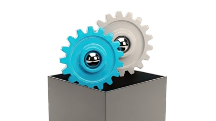 Blue and Gray Gears Interlocking Inside a Box