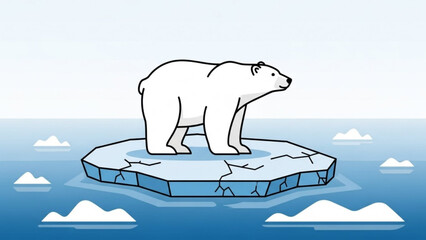 Polar Bear Standing on Melting Iceberg in Arctic Ocean, Climate Change Illustration
