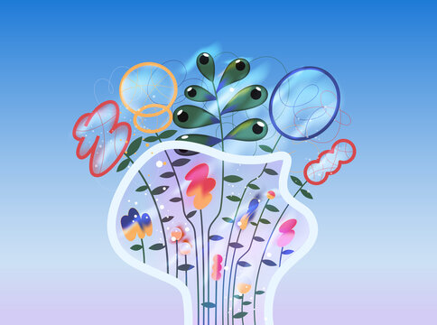 Abstract mind garden with thoughts and ideas growing