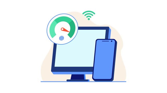 Animated internet speed test on computer and smartphone