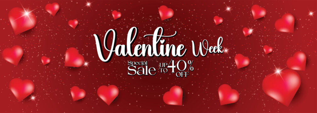 Valentine week super sale template with heart symbol wallpaper, can be used in advertisement, promotion, love week sale poster design, discount announcement, online selling market flyer, vector