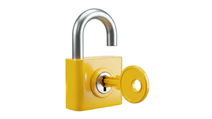 Yellow padlock with key