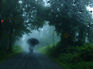 man on road in rain