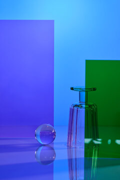 Abstract still life featuring glass objects on reflections surface