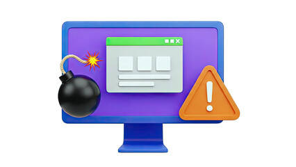 Computer bomb and warning sign concept
