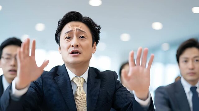 予期せぬ事態に驚愕し、制止を求める日本人ビジネスマン