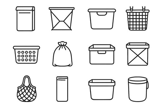 Bin rim container plastic basket tote laundry icon hamper shell vector modern