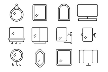 Wall tilting framed geometric mirror arm icon backlit vector shelf