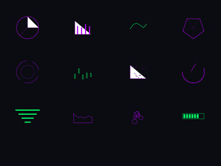 12 Futuristic Data Visualization and Fintech Dashboard Icons - UI/UX Vector Chart Set