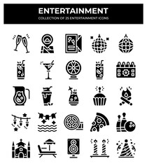 Collection of 25 Entertainment Icons. Party. Celebration. and Festive Event Graphics