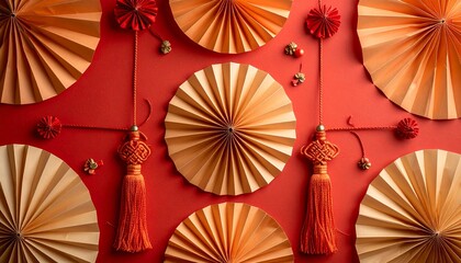 "Festive arrangement with red envelopes, berries, green leaves, and polka‑dot gift box on soft background"