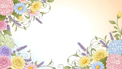 Vibrant floral illustration with roses, hydrangeas, and daisies on a white background