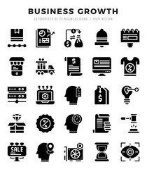 Set of 25 Business Growth Glyph Icons Pack.