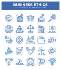 Collection of 25 Business Ethics Icons. Promoting Transparency and Accountability
