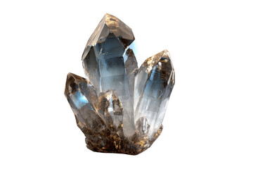 Cluster of Transparent Light Blue Natural Raw Quartz Crystal Points on Matrix mineral gemstone