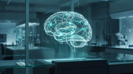 Holographic Human Brain Projection with Active Neural Network in Futuristic Science Lab