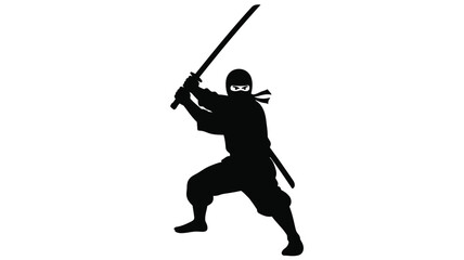 A warrior poised with a katana a striking black silhouette