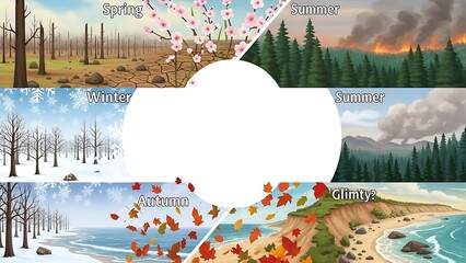 Seasonal changes depicted through diverse landscapes and environmental conditions.