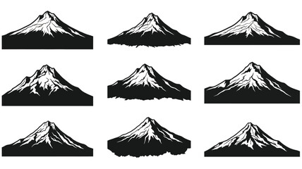 Nine mountain variations presented as a striking black and white silhouette © MdGolam