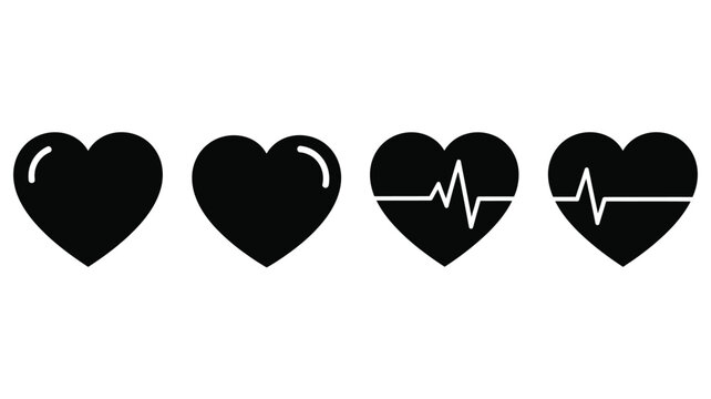 A series of black heart icons depicting increasing life signs silhouette