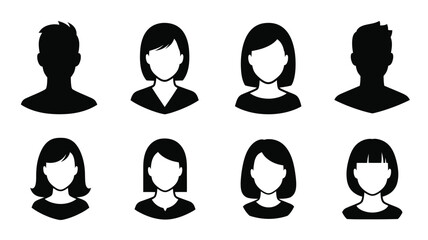 Diverse group of anonymous human heads in black silhouettes