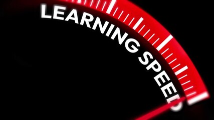 Learning speedometer concept accelerating knowledge growth in 4k animation for educational, business, and motivational video content creation
