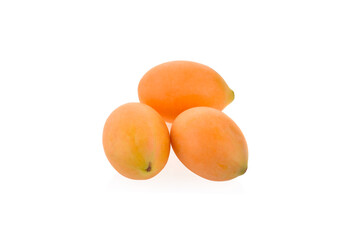 marian plum or plum mango , bouea macrophylla, on white background.