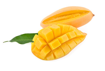 fresh mango with leaves isolated on white background