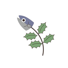 節分の素材　イワシとヒイラギのイラスト　