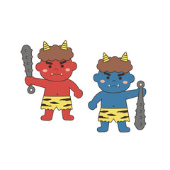 節分のイラスト素材　赤鬼と青鬼　アイコン