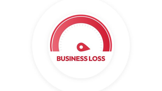 Maximum loss in business showing on the red speedometer with white backdrop 4k animation