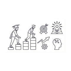 Conceptual Personal Growth Illustration Featuring Education, Career, Goals, Innovation, Strategy, and Achievement Icons
