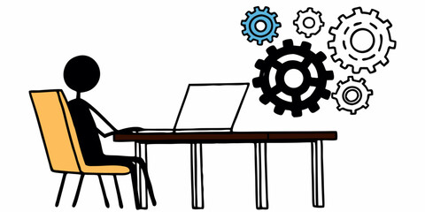 Person working on laptop with gears desk chair