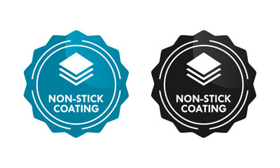Circular badge icon for non-stick coating technology, featuring stacked layers symbol, perfect for cookware, industrial surfaces, and product packaging labels.