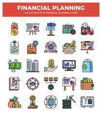Collection of 25 Financial Planning Icons: A Visual Guide to Financial Strategy