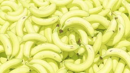 Bunch of yellow-green bananas in anime style. Design for kitchen wallpaper, fruit shop branding, or cafe menu background.