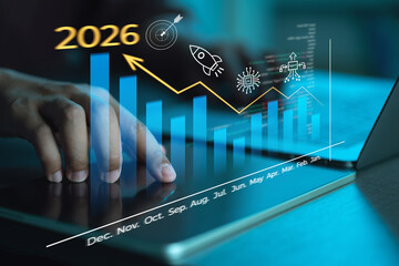 The 2026 vision and growth strategy is driven by artificial intelligence and cutting-edge innovation, reflecting growth, transformation, sustainability, and the global economy.