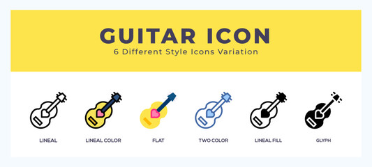 Guitar icon in different style vector illustration.