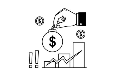 A hand putting money into a green piggy bank with a growing graph in the background