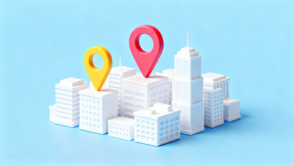 Miniature City: 3D Architectural Model with Location Pushpins
