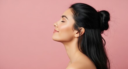 Fototapeta premium Beautiful Woman Profile Portrait with Natural Glowing Skin