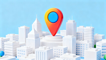 Miniature City: 3D Architectural Model with Location Pushpins