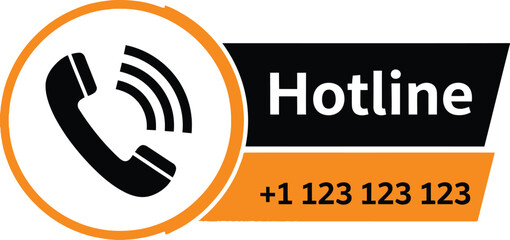 Hotline call icon and number banner for customer support and communication services
