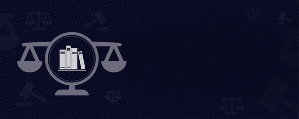 Legal Library Books and Justice Scale Icon with Copy Space for Text Professional Vektor Illustration for Law Research Education and Jurisprudence Concept