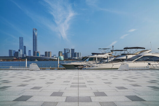 The skyline of modern urban architecture and the scenery of Jinji Lake in Suzhou, Jiangsu Province, China, on December 8, 2025