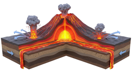 Volcanic Eruption and Magma Flow Cross-Section