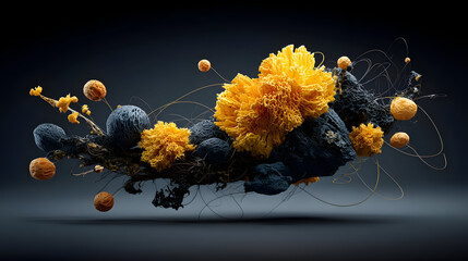 abstract art generated by AI, blending fantasy like forms and high tech visual elements